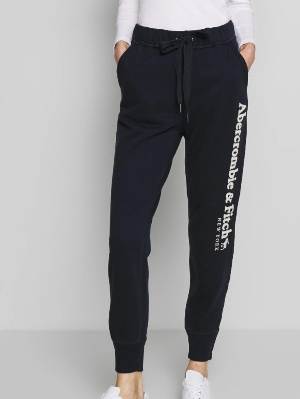 Abercrombie & Fitch Navy Logo Side-Print Joggers